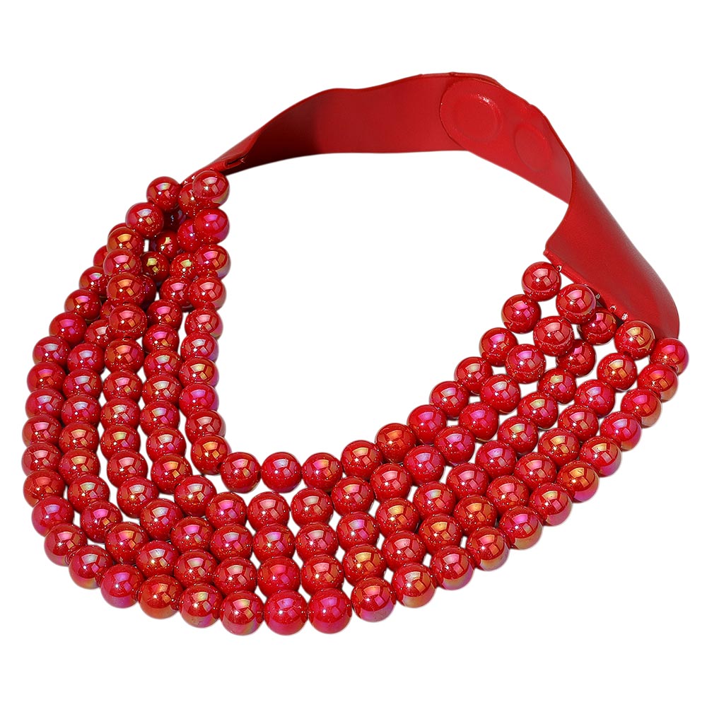 Allie Red Aurora Beaded Leather Magnetic Collar Necklace