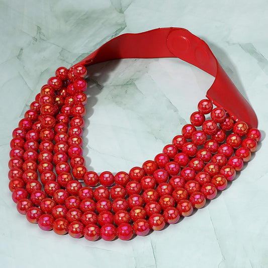 Allie Red Aurora Beaded Leather Magnetic Collar Necklace