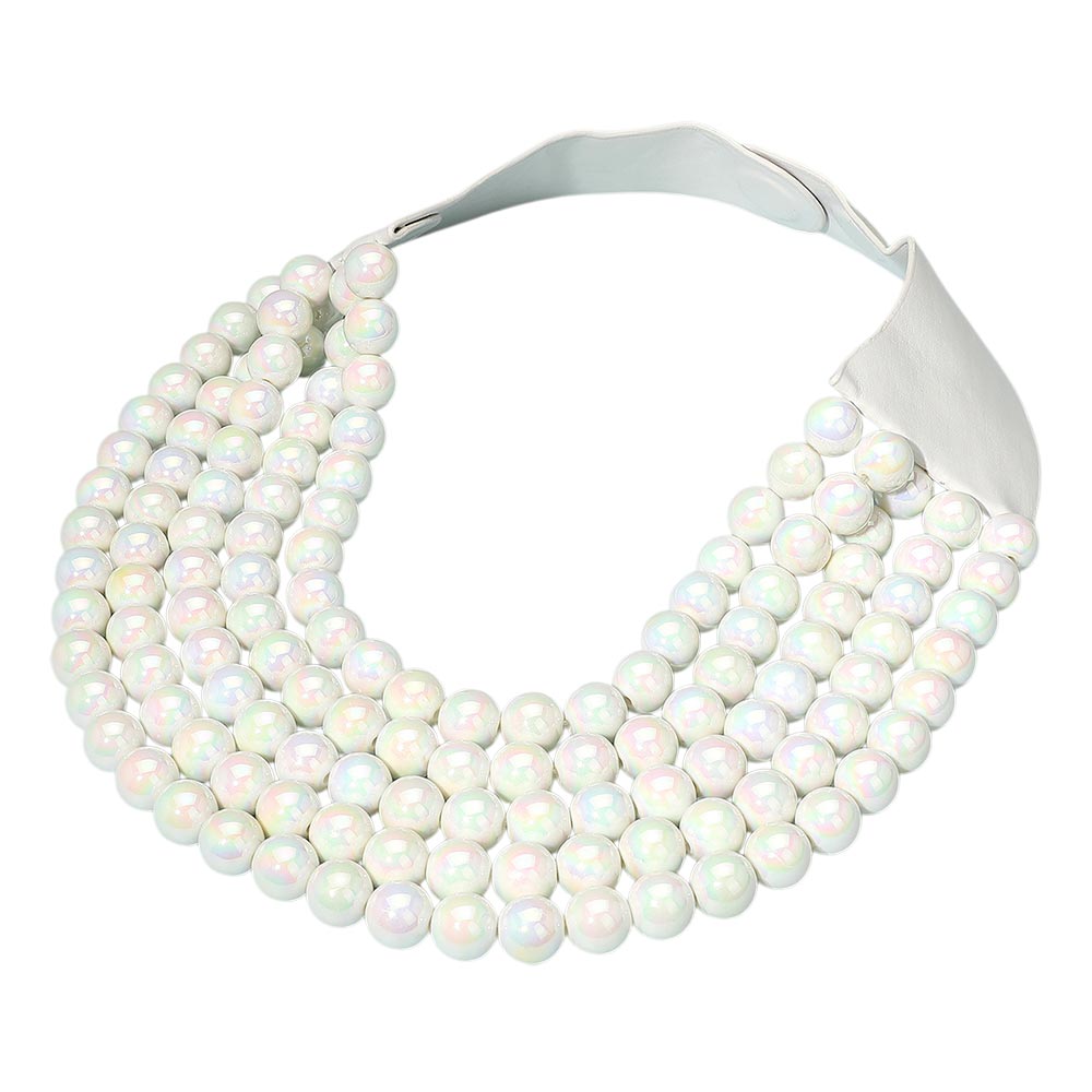 Allie White Aurora Beaded Leather Magnetic Collar Necklace