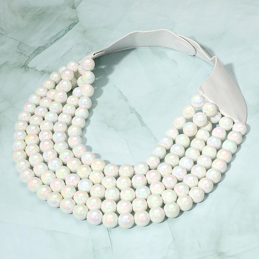Allie White Aurora Beaded Leather Magnetic Collar Necklace