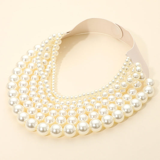 Casie Cream Pearl Beaded Leather Magnetic Collar Necklace
