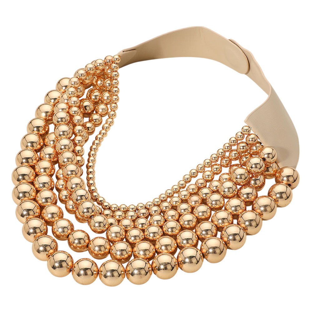 Casie Gold Beaded Leather Magnetic Collar Necklace