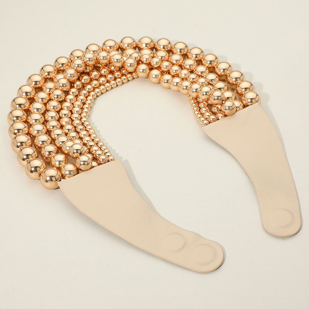 Casie Gold Beaded Leather Magnetic Collar Necklace