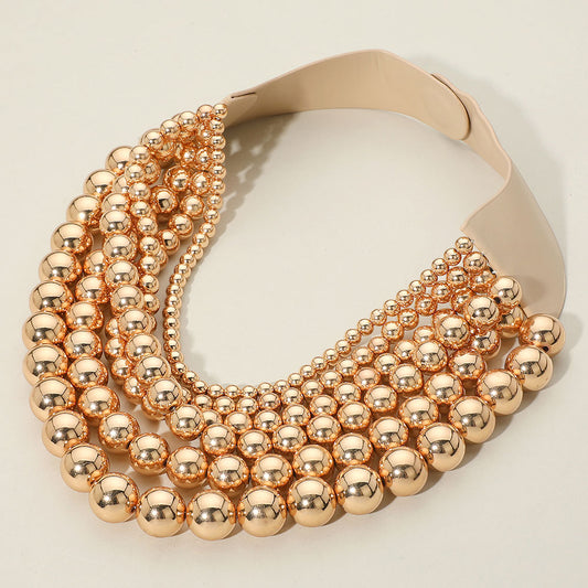 Casie Gold Beaded Leather Magnetic Collar Necklace