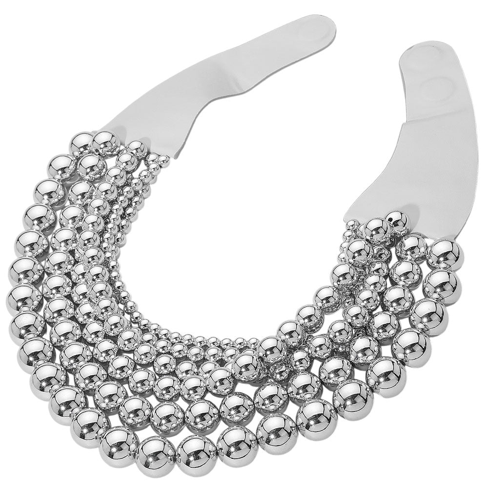 Casie Silver Beaded Leather Magnetic Collar Necklace