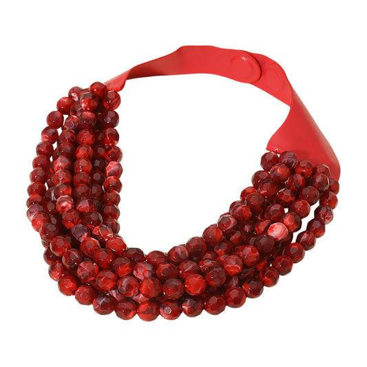 Brook Burgundy Facet Beaded Leather Magnetic Collar Necklace