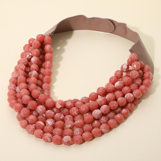 Brook Rose Facet Beaded Leather Magnetic Collar Necklace