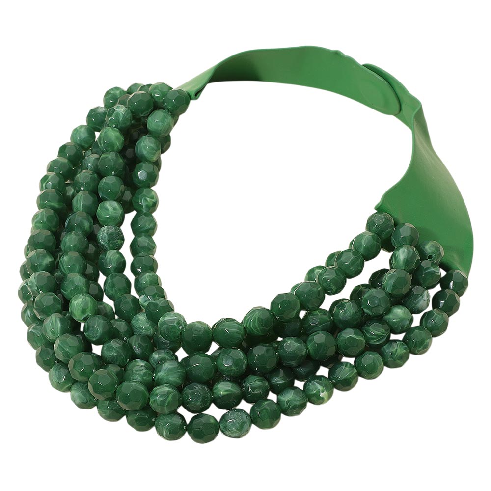 Brook Pine Green Facet Beaded Leather Magnetic Collar Necklace