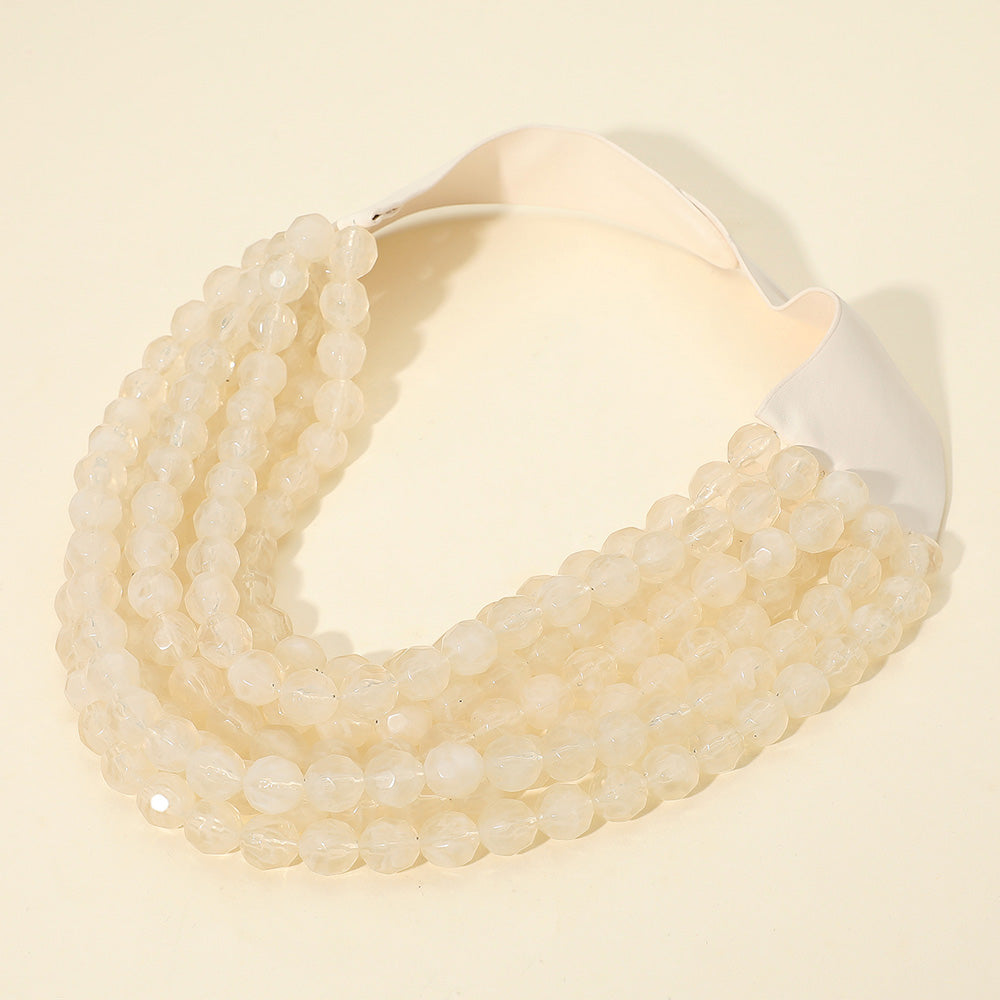 Brook Ivory Facet Beaded Leather Magnetic Collar Necklace