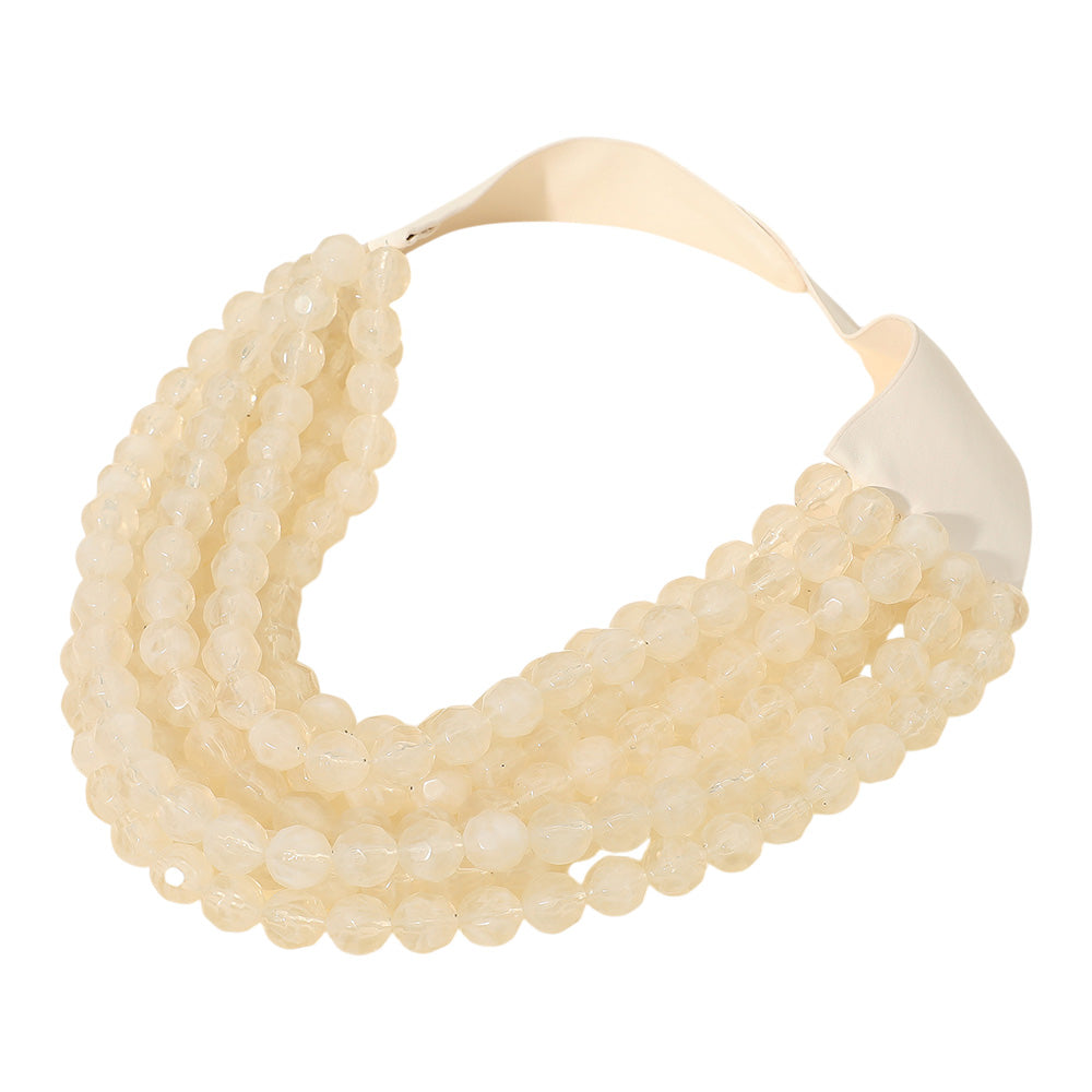 Brook Ivory Facet Beaded Leather Magnetic Collar Necklace