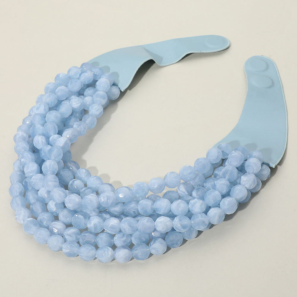 Brook Light Blue Facet Beaded Leather Magnetic Collar Necklace