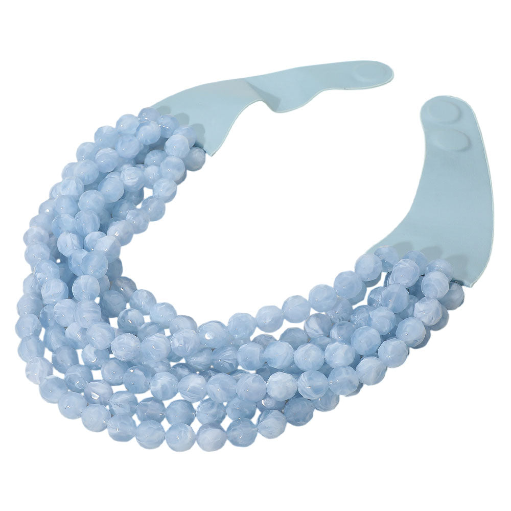Brook Light Blue Facet Beaded Leather Magnetic Collar Necklace