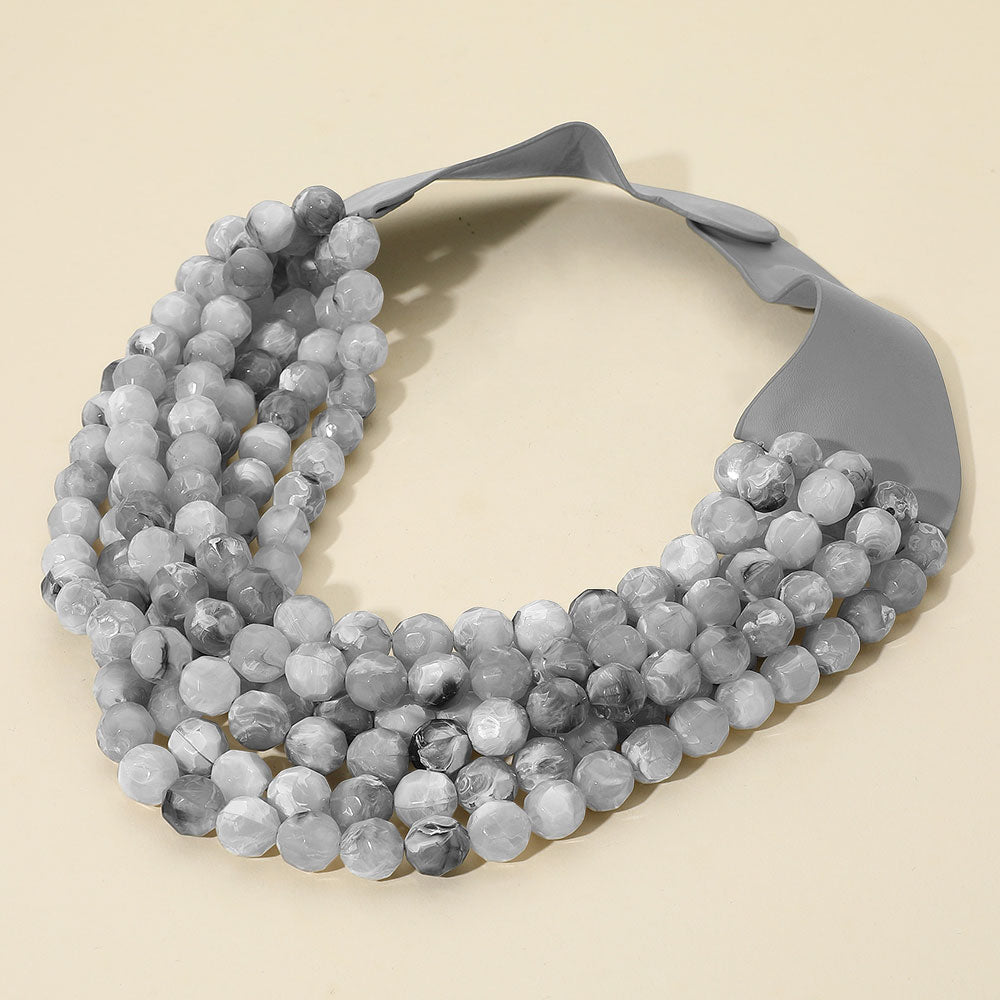Brook Cement Facet Beaded Leather Magnetic Collar Necklace