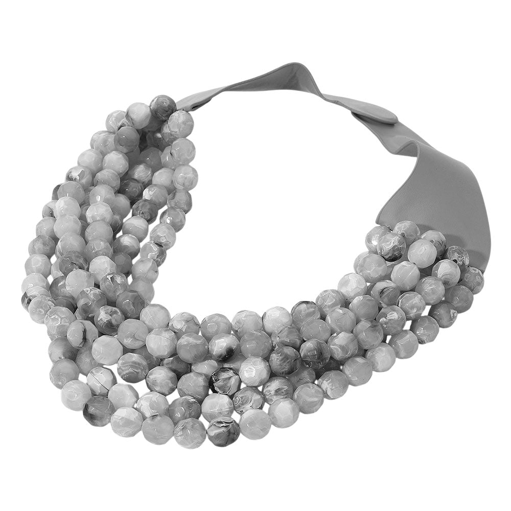 Brook Cement Facet Beaded Leather Magnetic Collar Necklace