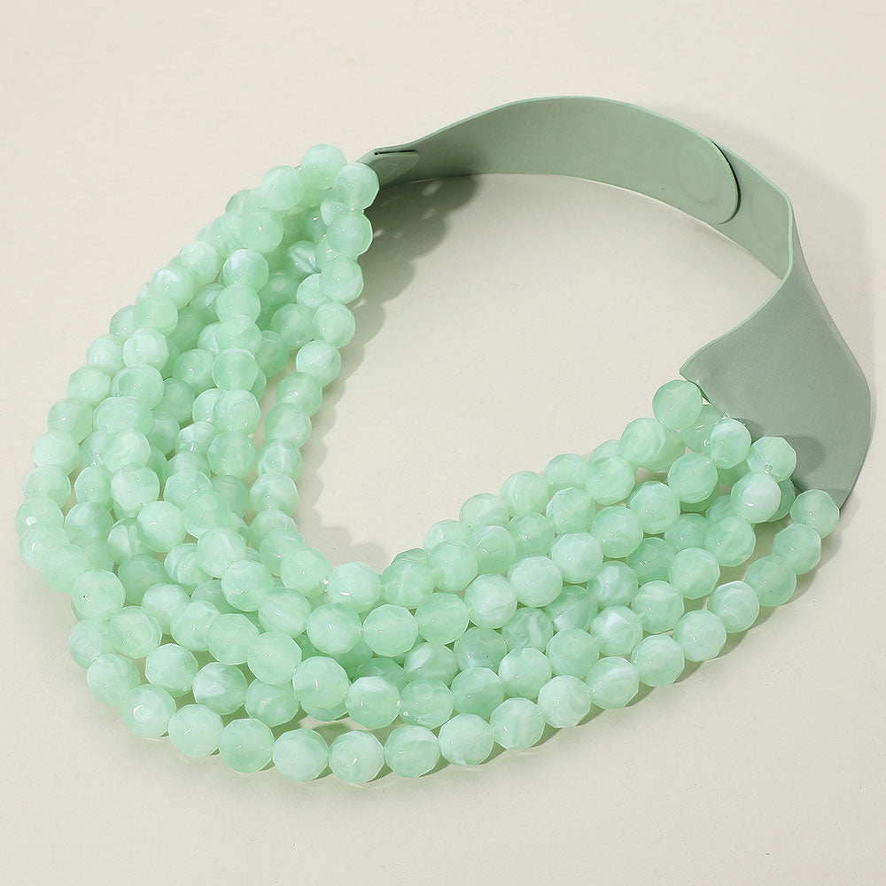 Brook Mint Facet Beaded Leather Magnetic Collar Necklace
