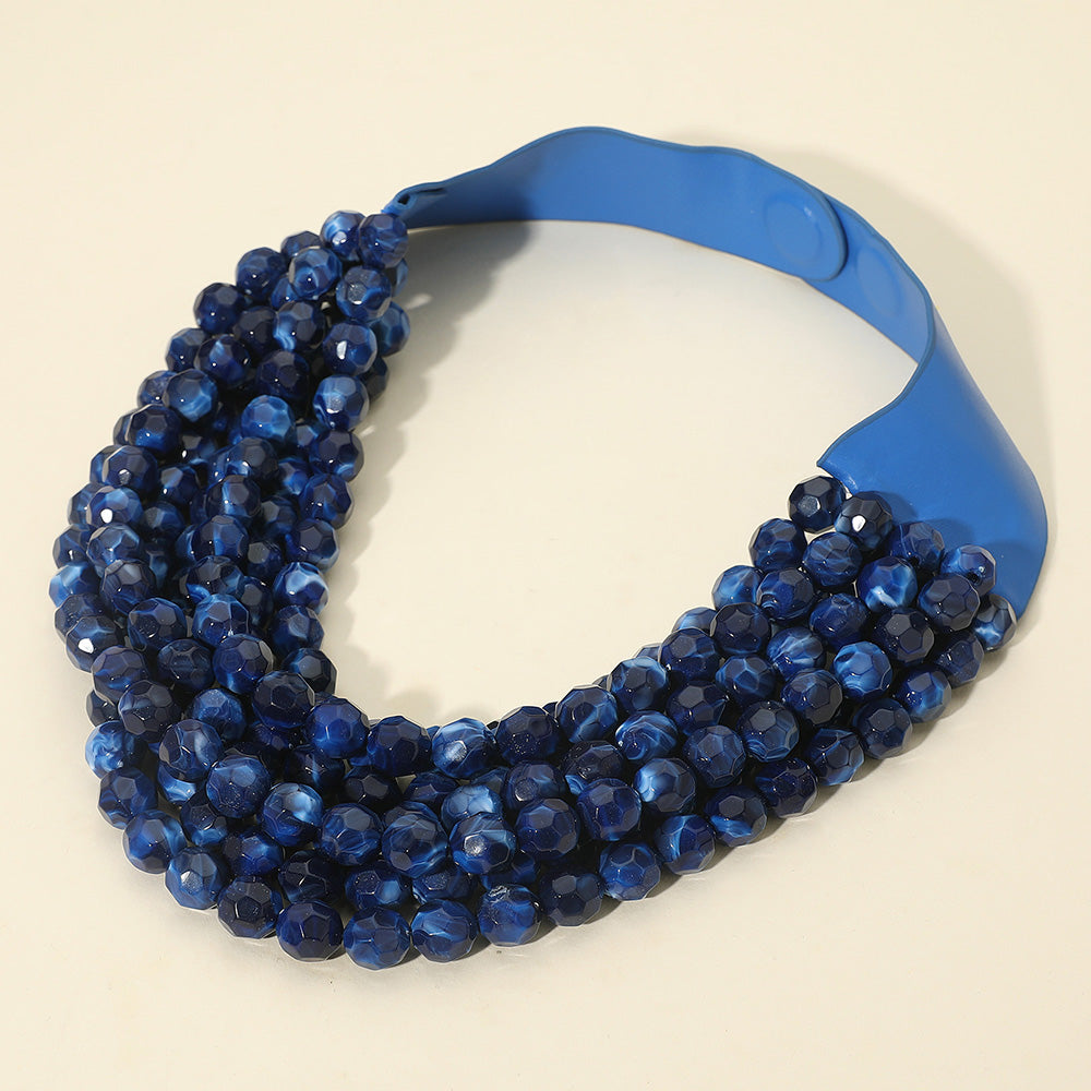 Brook Navy Facet Beaded Leather Magnetic Collar Necklace