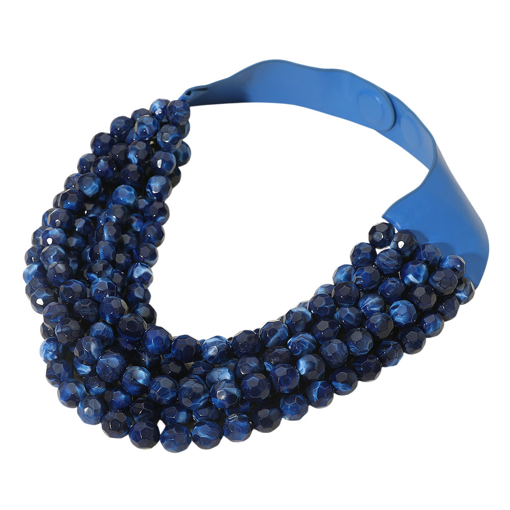 Brook Navy Facet Beaded Leather Magnetic Collar Necklace