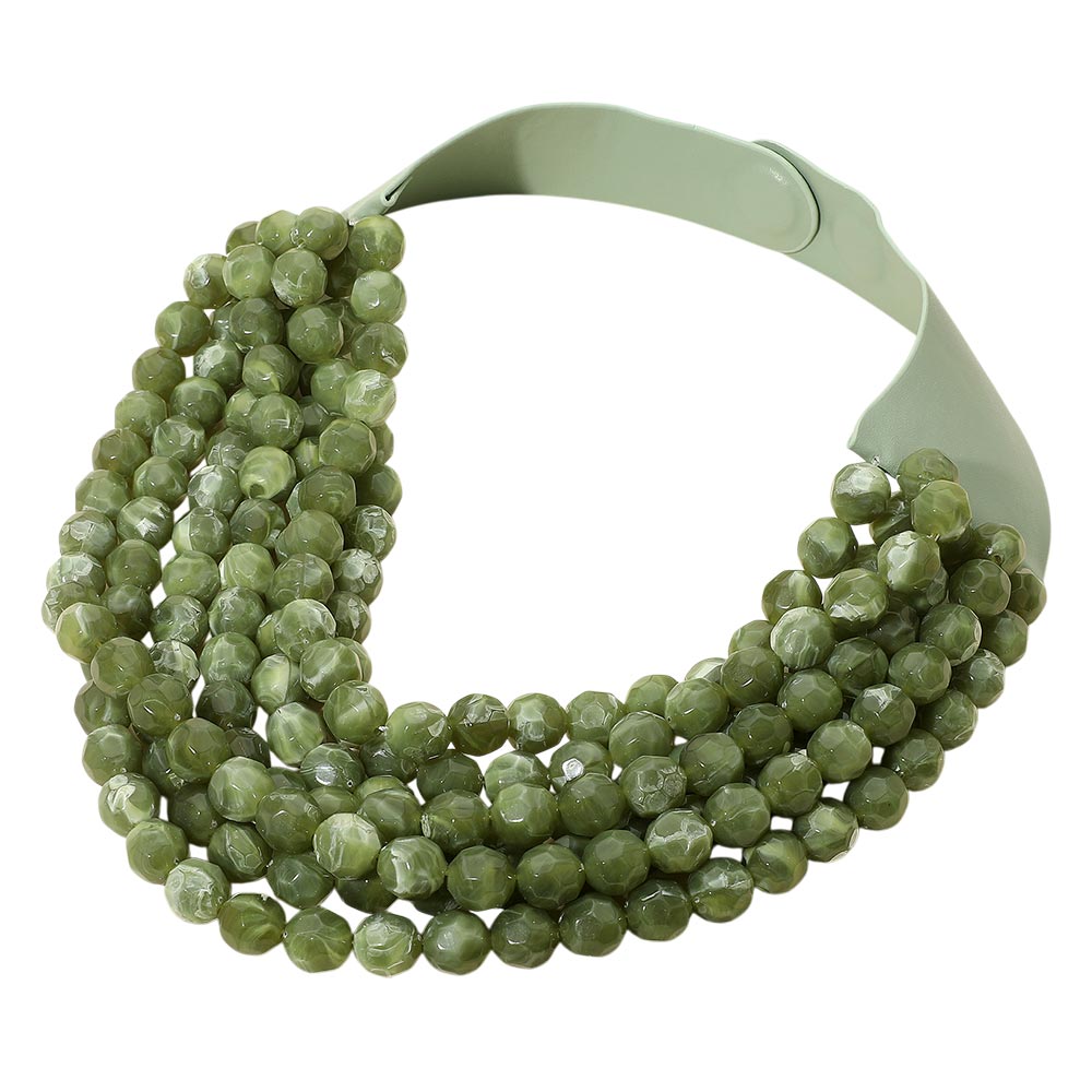 Brook Olive Green Facet Beaded Leather Magnetic Collar Necklace