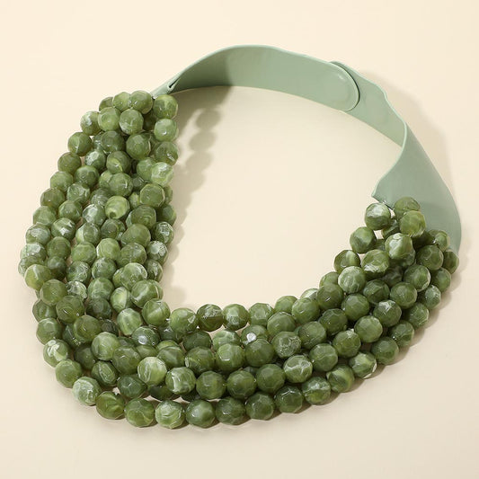 Brook Olive Green Facet Beaded Leather Magnetic Collar Necklace