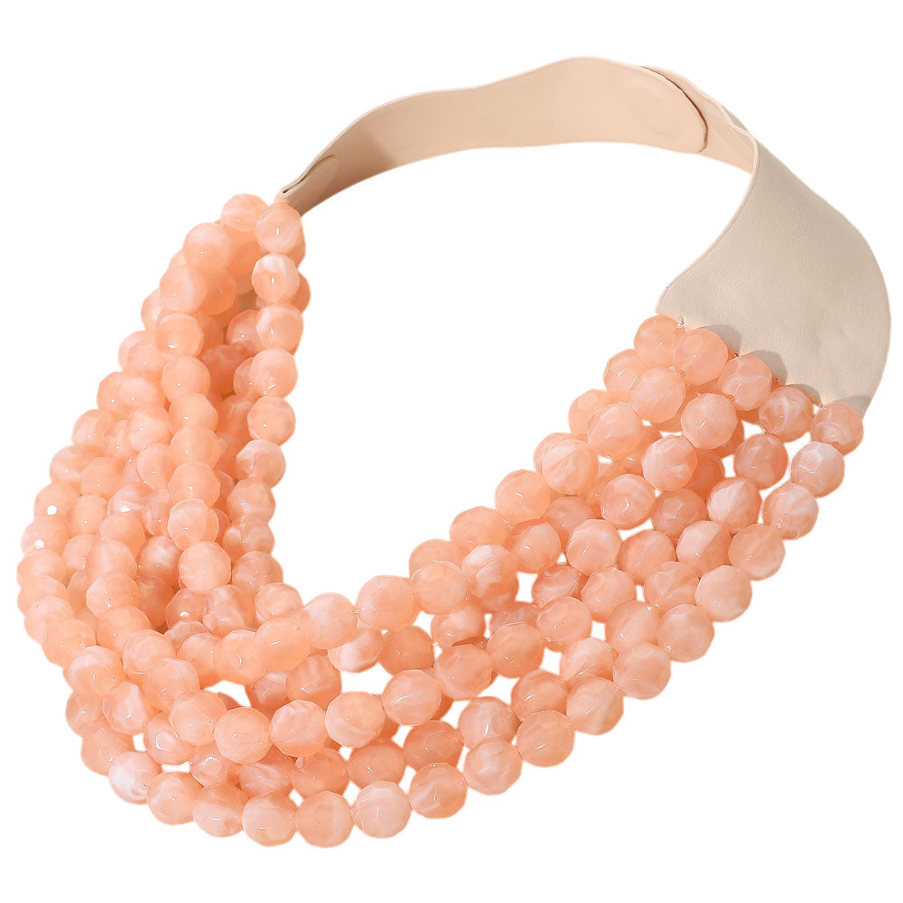Brook Peach Facet Beaded Leather Magnetic Collar Necklace