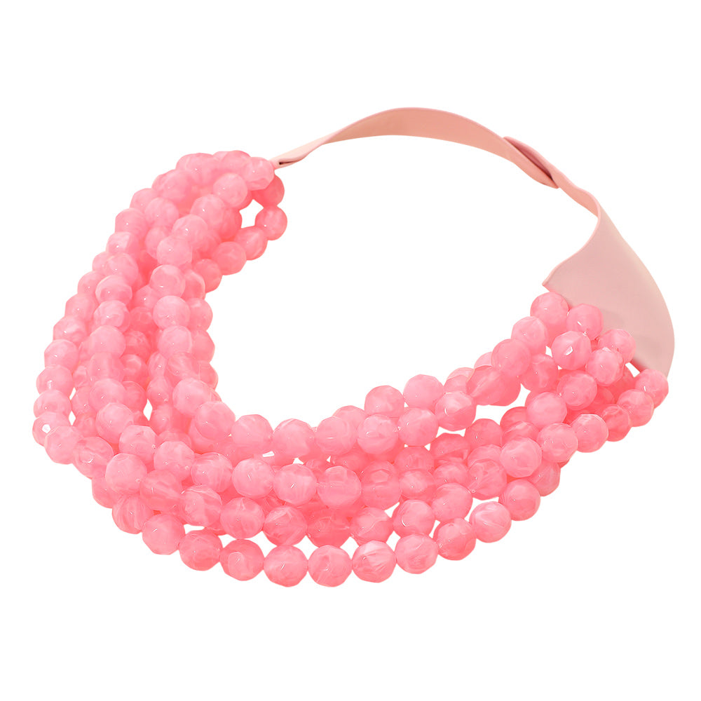 Brook Pink Facet Beaded Leather Magnetic Collar Necklace