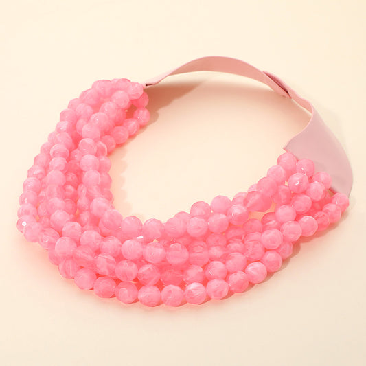 Brook Pink Facet Beaded Leather Magnetic Collar Necklace