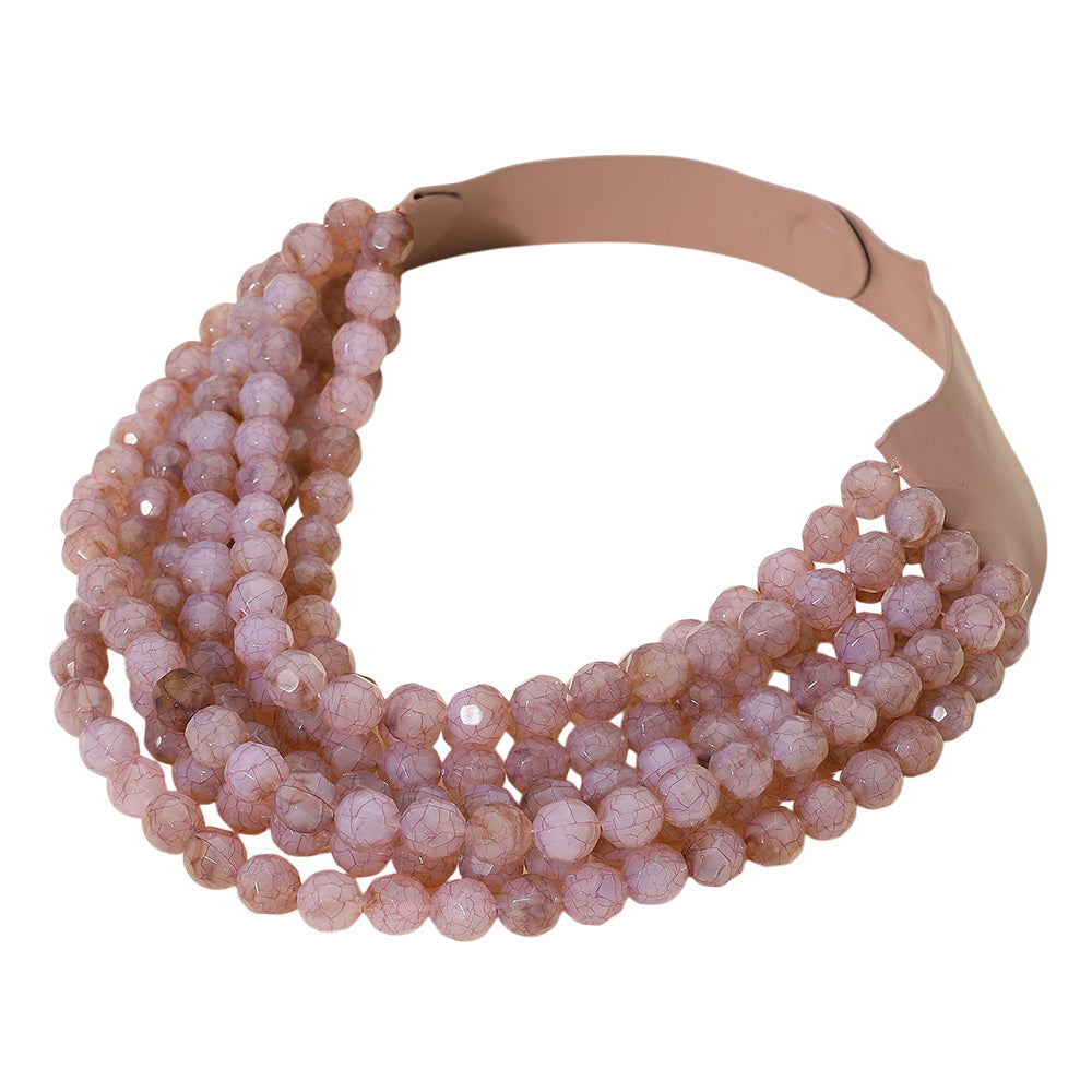 Brook Mauve Facet Beaded Leather Magnetic Collar Necklace