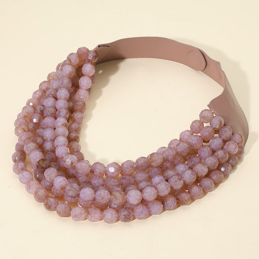 Brook Mauve Facet Beaded Leather Magnetic Collar Necklace