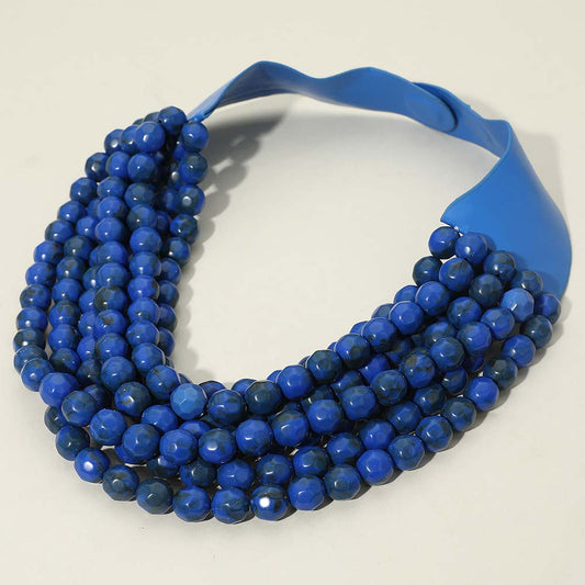 Brook Royal Blue Facet Beaded Leather Magnetic Collar Necklace