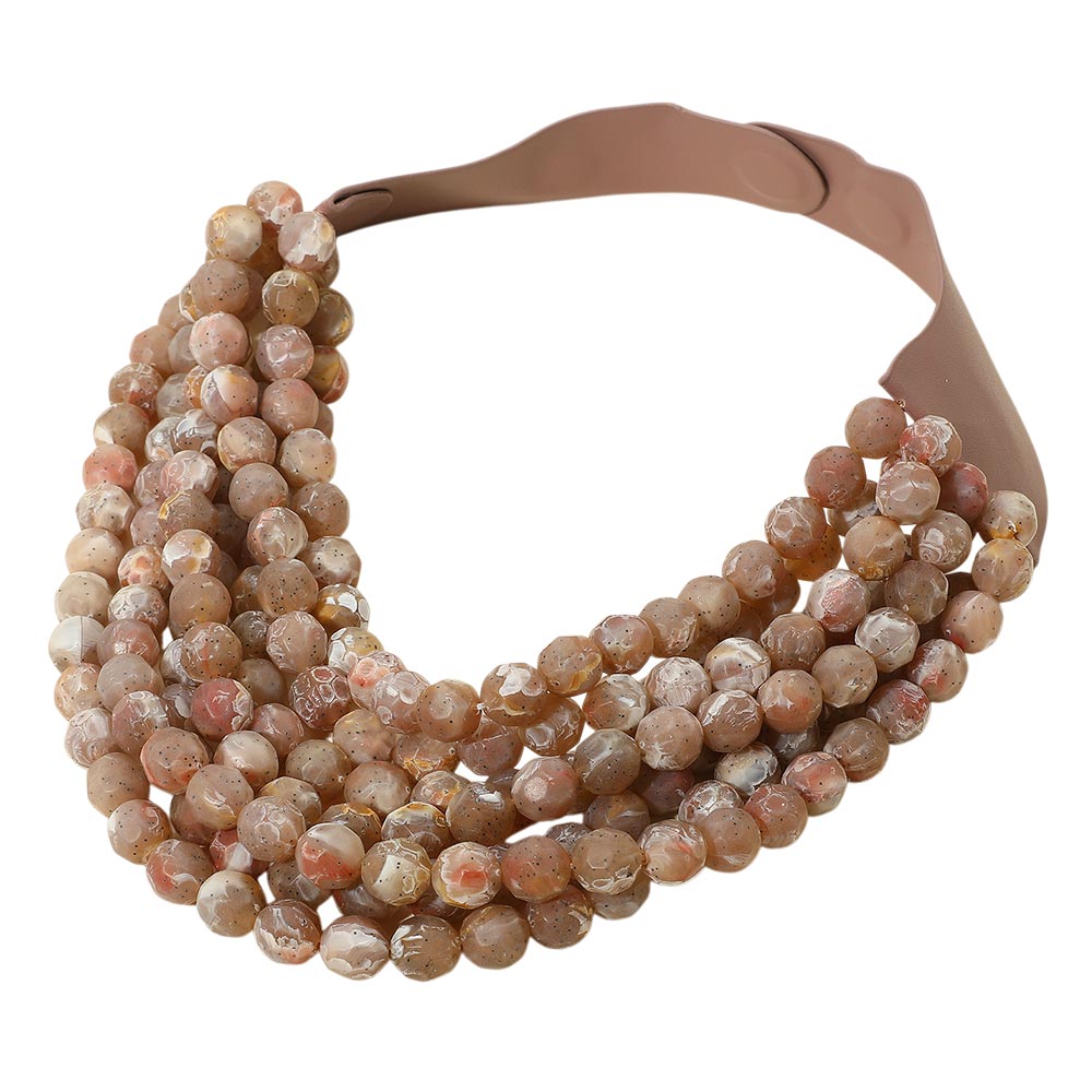 Brook Clay Facet Beaded Leather Magnetic Collar Necklace