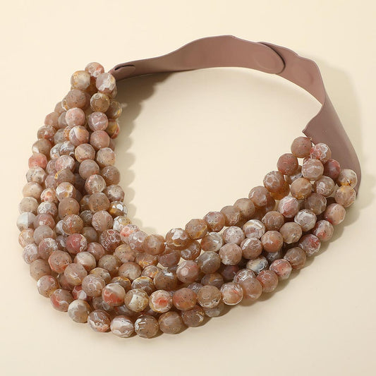 Brook Clay Facet Beaded Leather Magnetic Collar Necklace