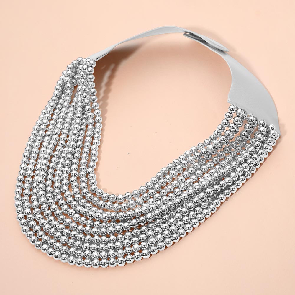 Gia Silver Pearl Beaded Magnetic Collar Necklace