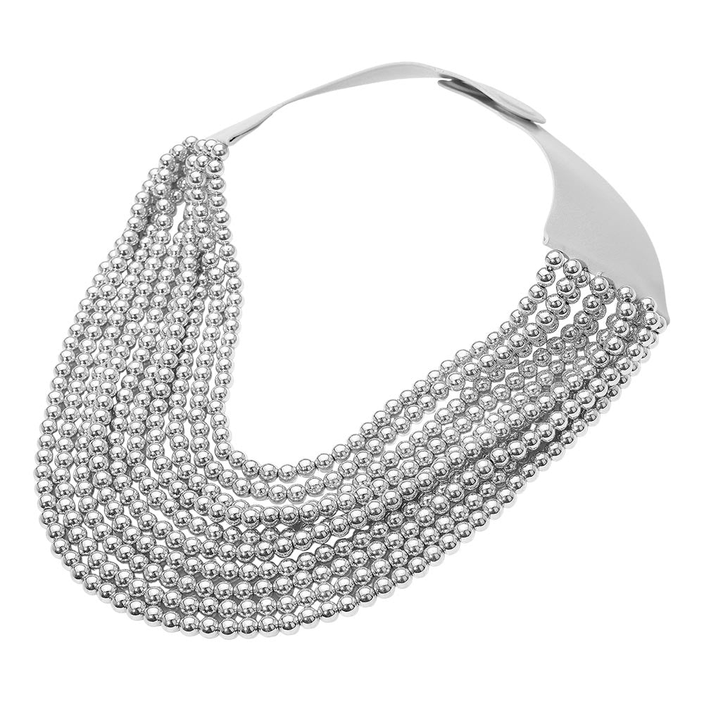 Gia Silver Pearl Beaded Magnetic Collar Necklace