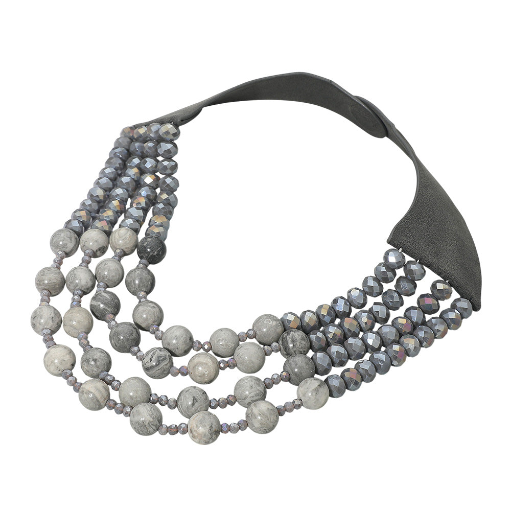 Becca Gray Chunky Beaded Magnetic Collar Necklace