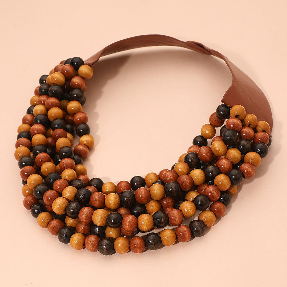 Mazie Wood Beaded Magnetic Collar Necklace