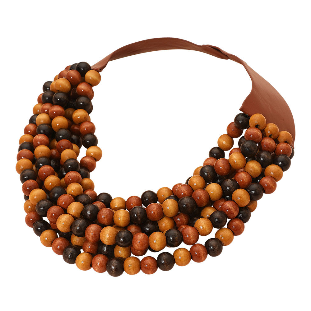 Mazie Wood Beaded Magnetic Collar Necklace