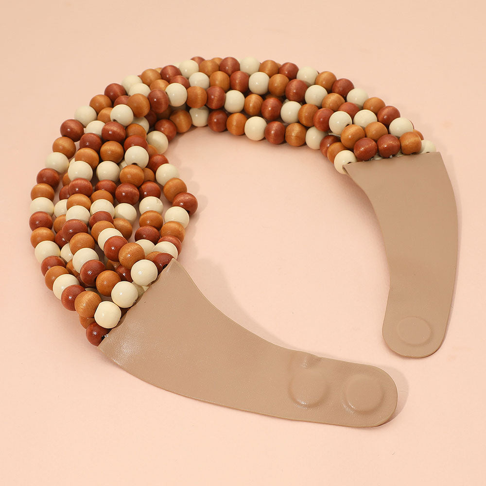 Mazie Wood Beaded Magnetic Collar Necklace