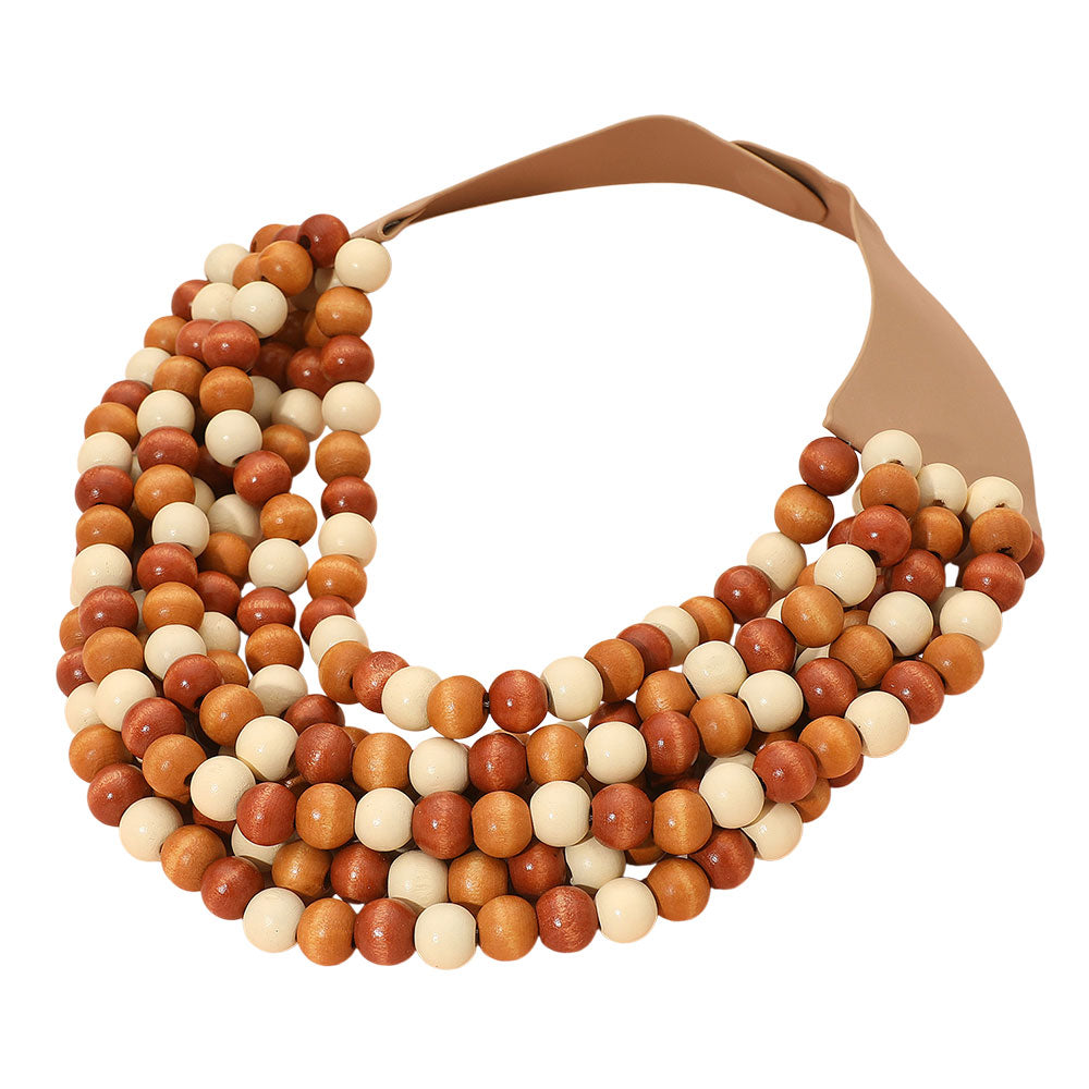 Mazie Wood Beaded Magnetic Collar Necklace