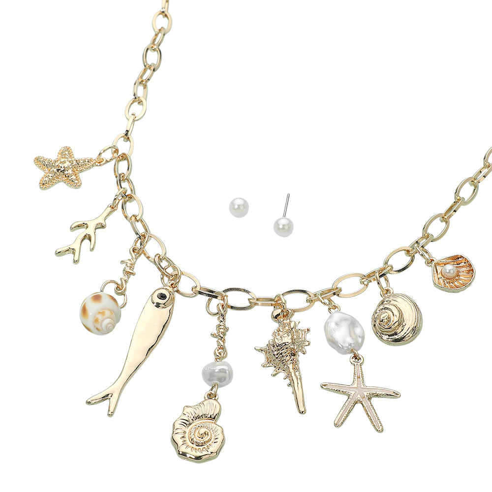 Sardines & Seashells Gold Charm Necklace