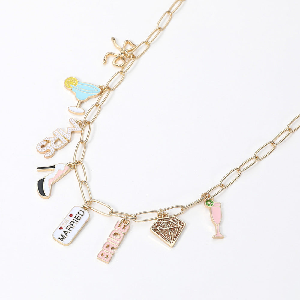 Here Comes The Bride Multi Charm Bracelet Necklace SET