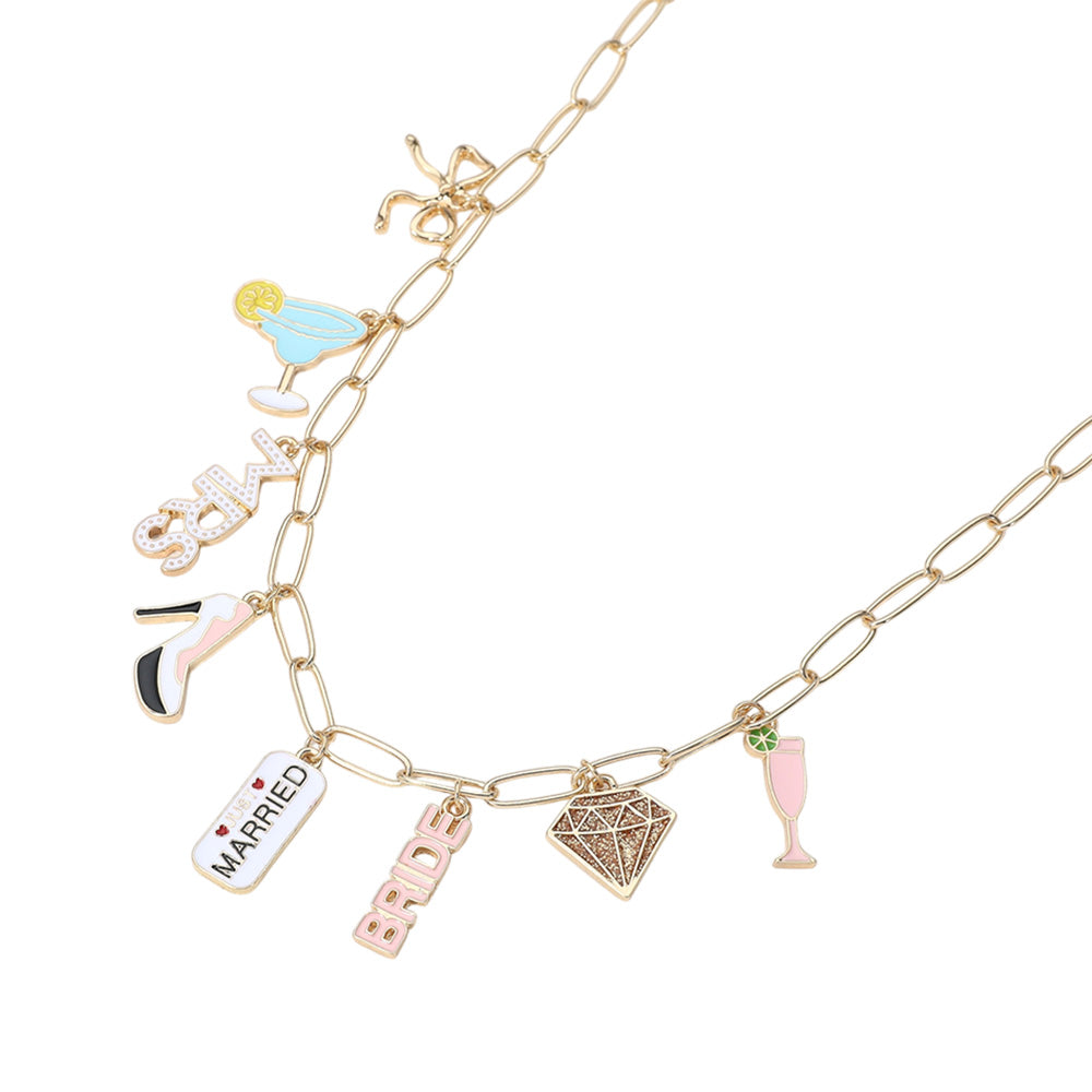Here Comes The Bride Multi Charm Bracelet Necklace SET
