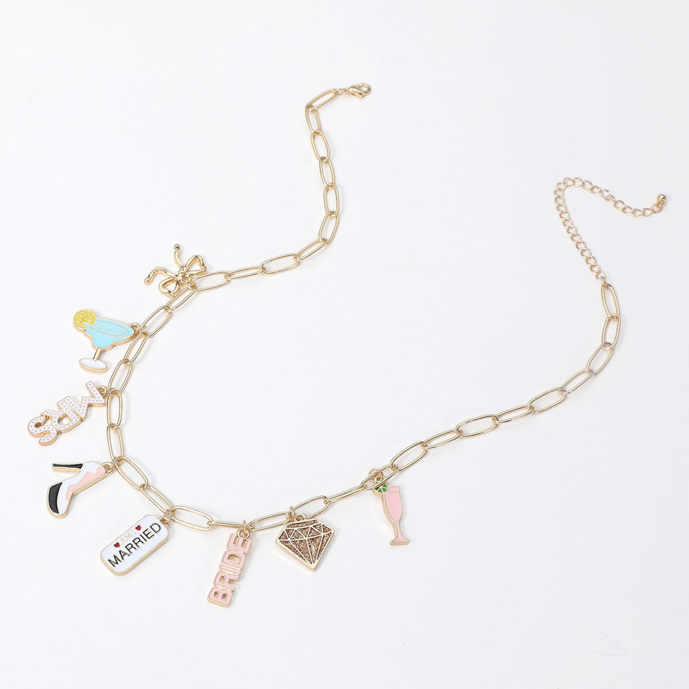Here Comes The Bride Multi Charm Bracelet Necklace SET