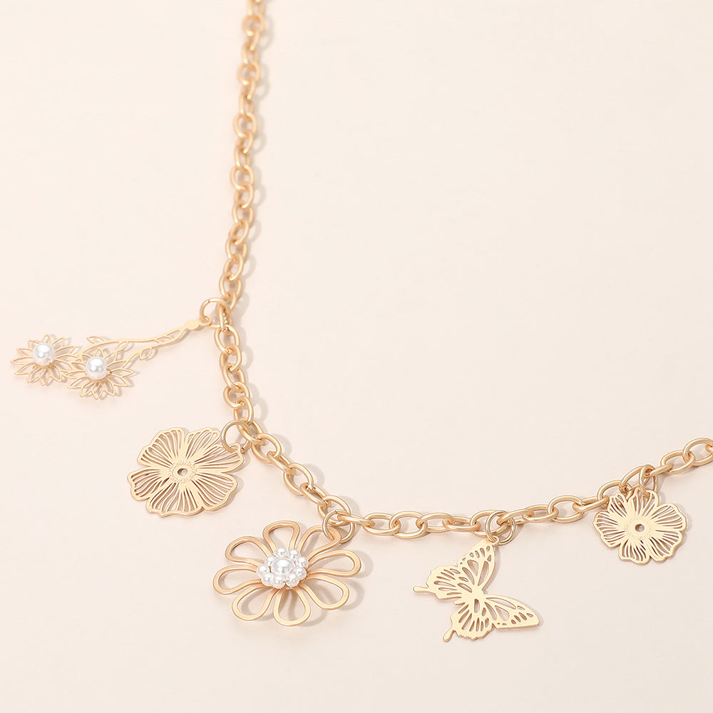 Flower Garden Gold Butterfly Charm Necklace