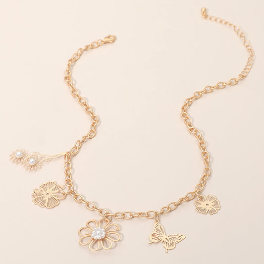 Flower Garden Gold Butterfly Charm Necklace