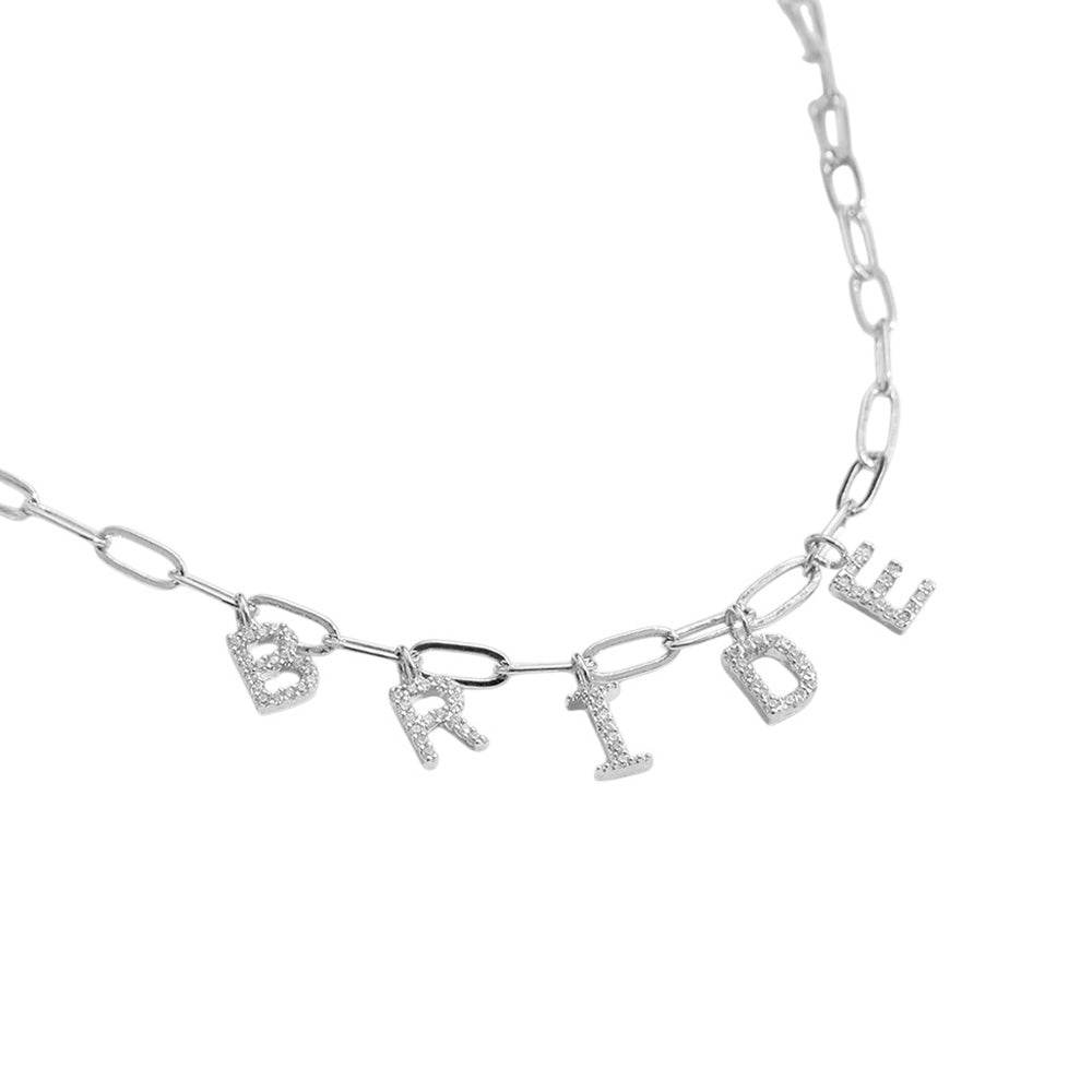 18K Gold Dipped Rhinestone BRIDE Paperclip Chain Necklace - Love Calliope