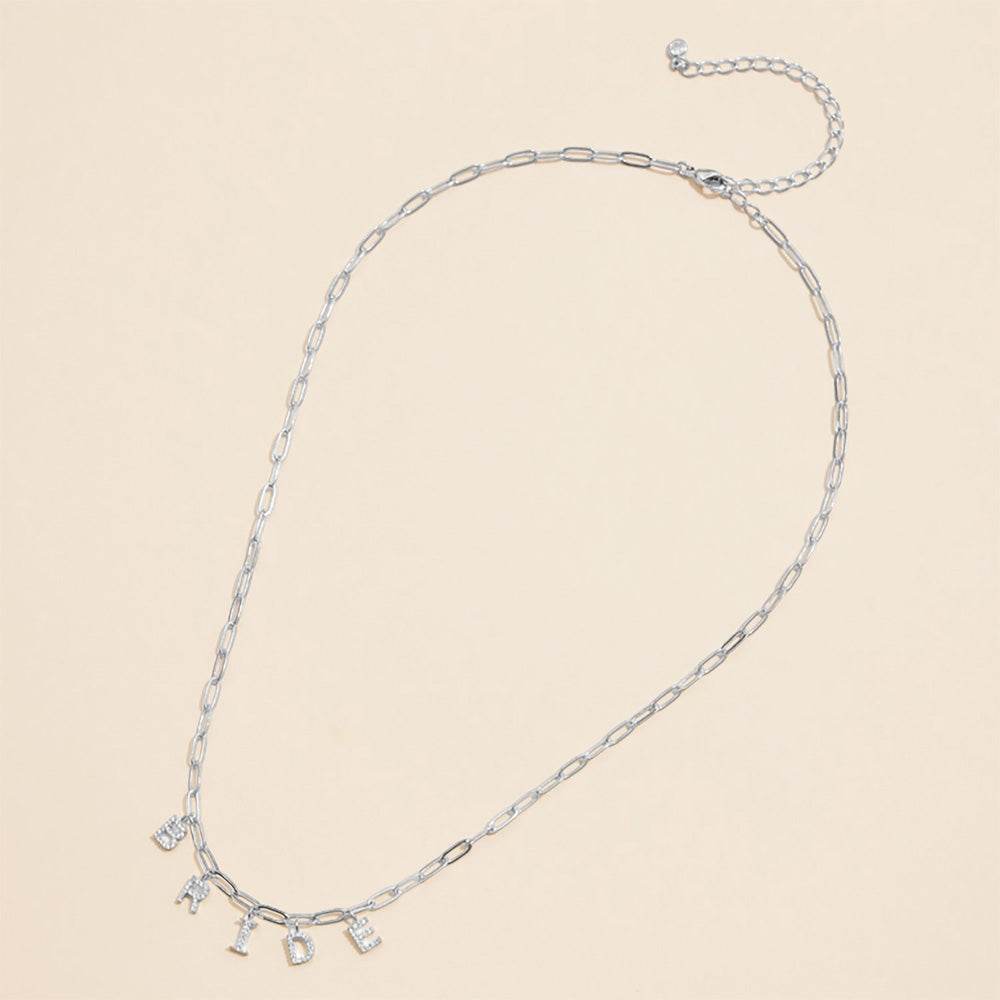 18K Gold Dipped Rhinestone BRIDE Paperclip Chain Necklace - Love Calliope