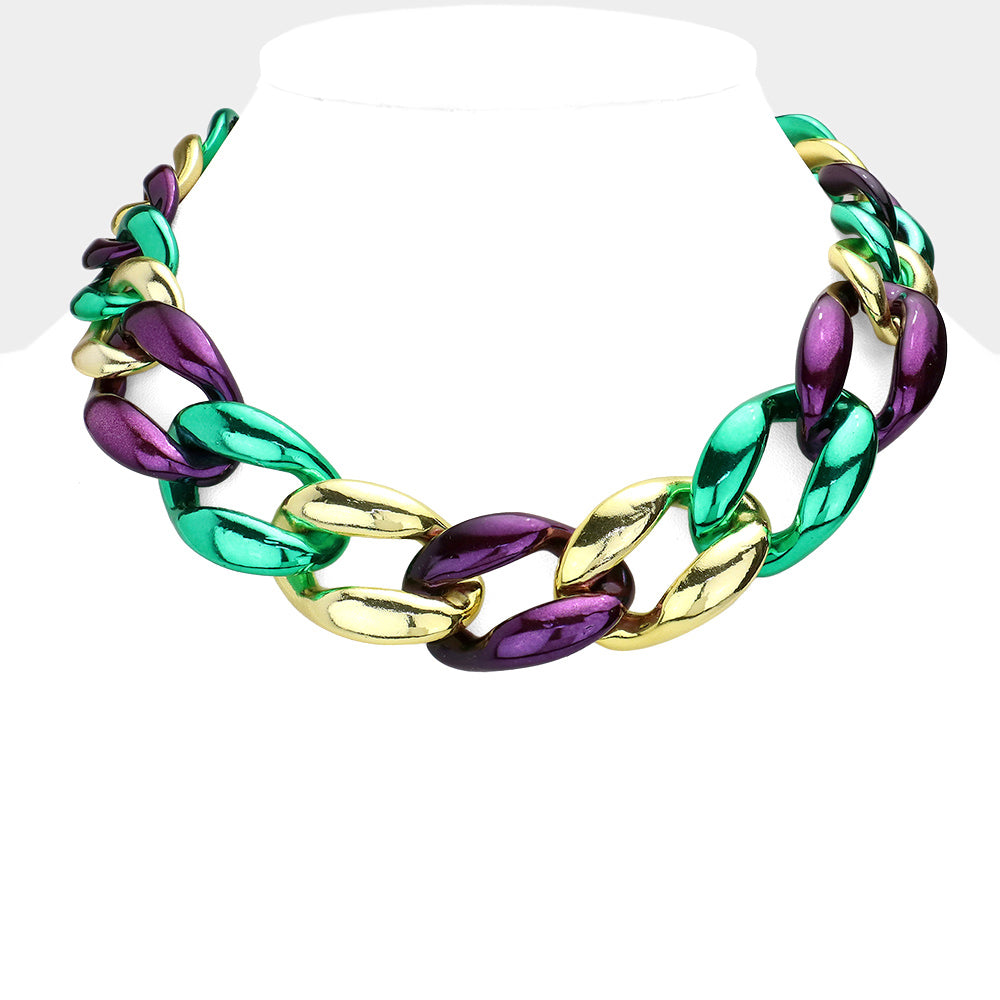 Mardi Gras Chunky Chain Acrylic Necklace