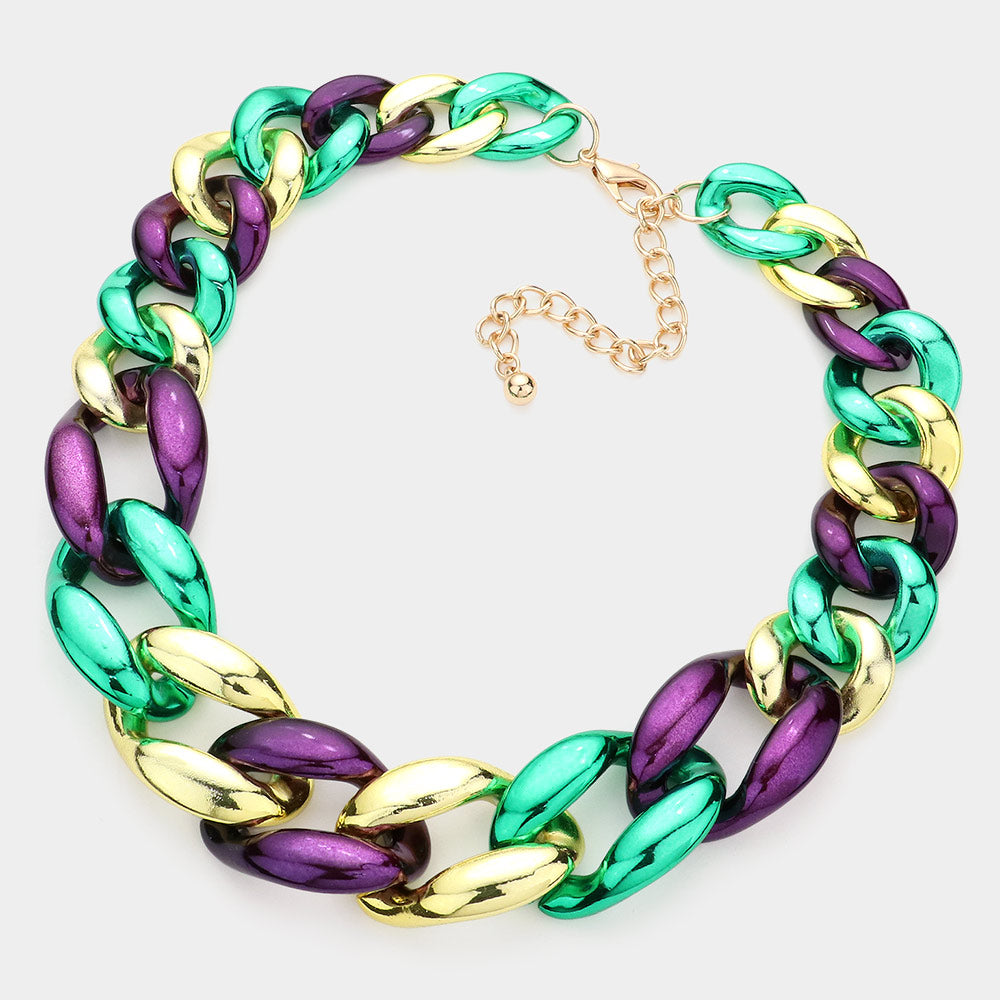 Mardi Gras Chunky Chain Acrylic Necklace
