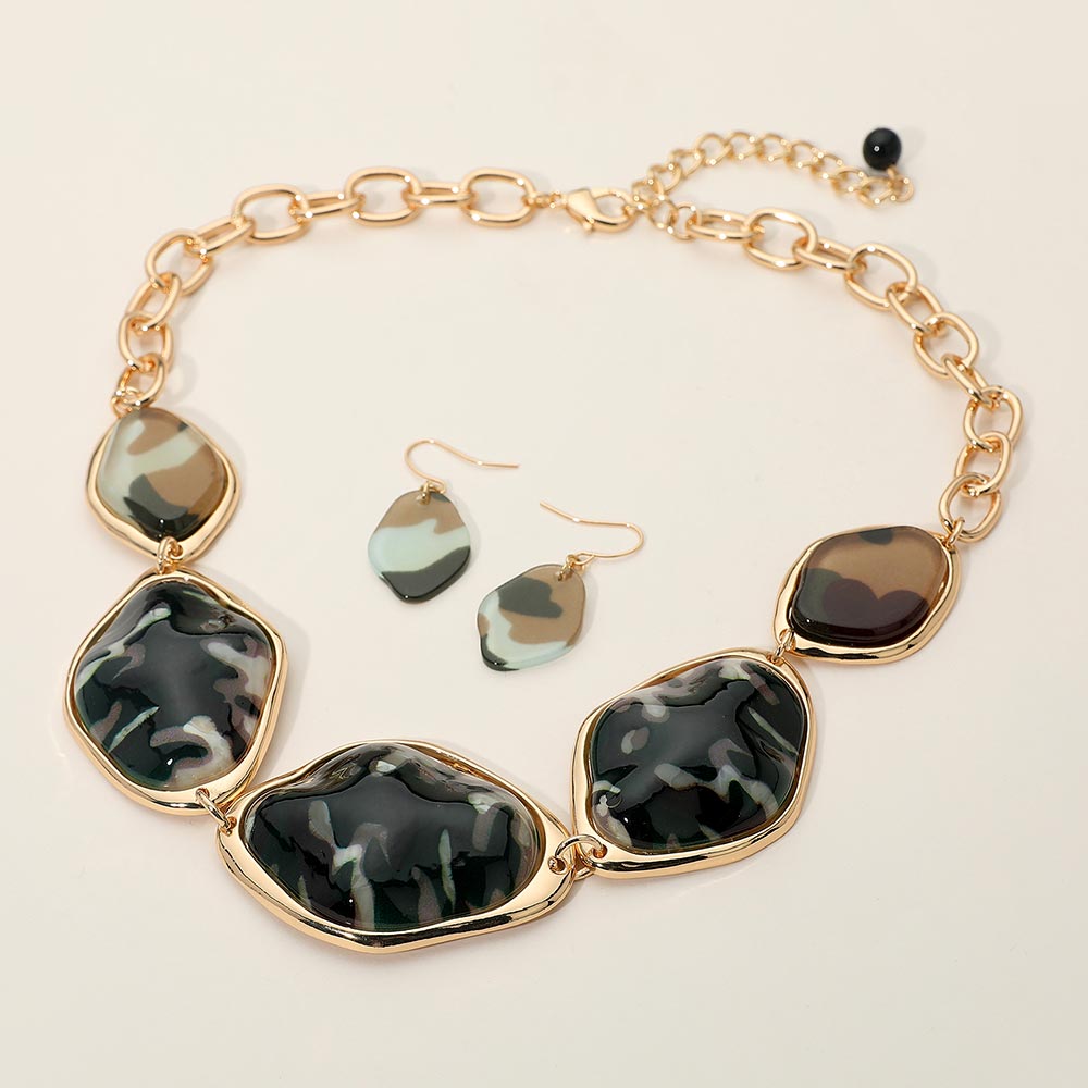Camo Geometric Necklace Earrings SET