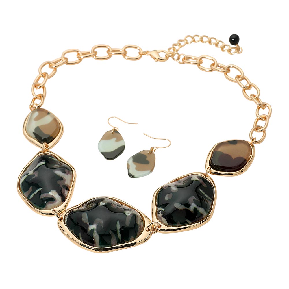 Camo Geometric Necklace Earrings SET
